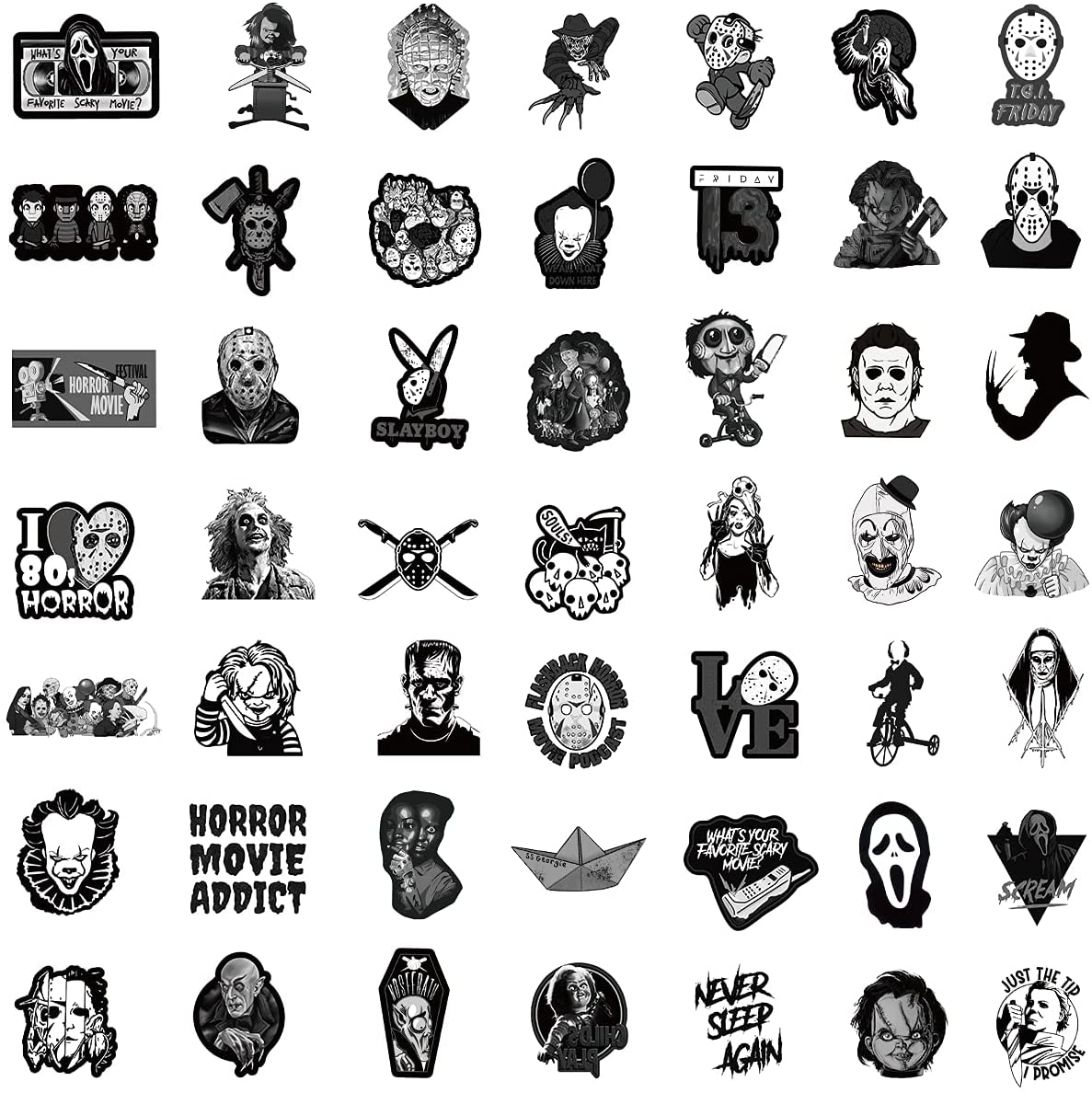 100 Pcs Horror Stickers,Horror Movie Stickers Vinyl Waterproof Stickers for Laptop,Skateboard,Hydro Flask,Water Bottles,Computer,Phone(Horror - 100PCS) - D.T III | Design & Photography