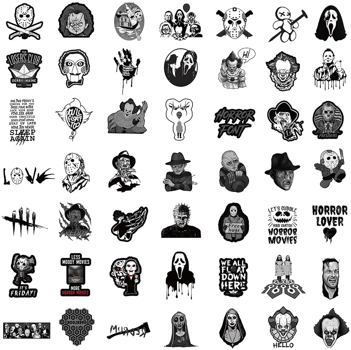 100 Pcs Horror Stickers,Horror Movie Stickers Vinyl Waterproof Stickers for Laptop,Skateboard,Hydro Flask,Water Bottles,Computer,Phone(Horror - 100PCS) - D.T III | Design & Photography