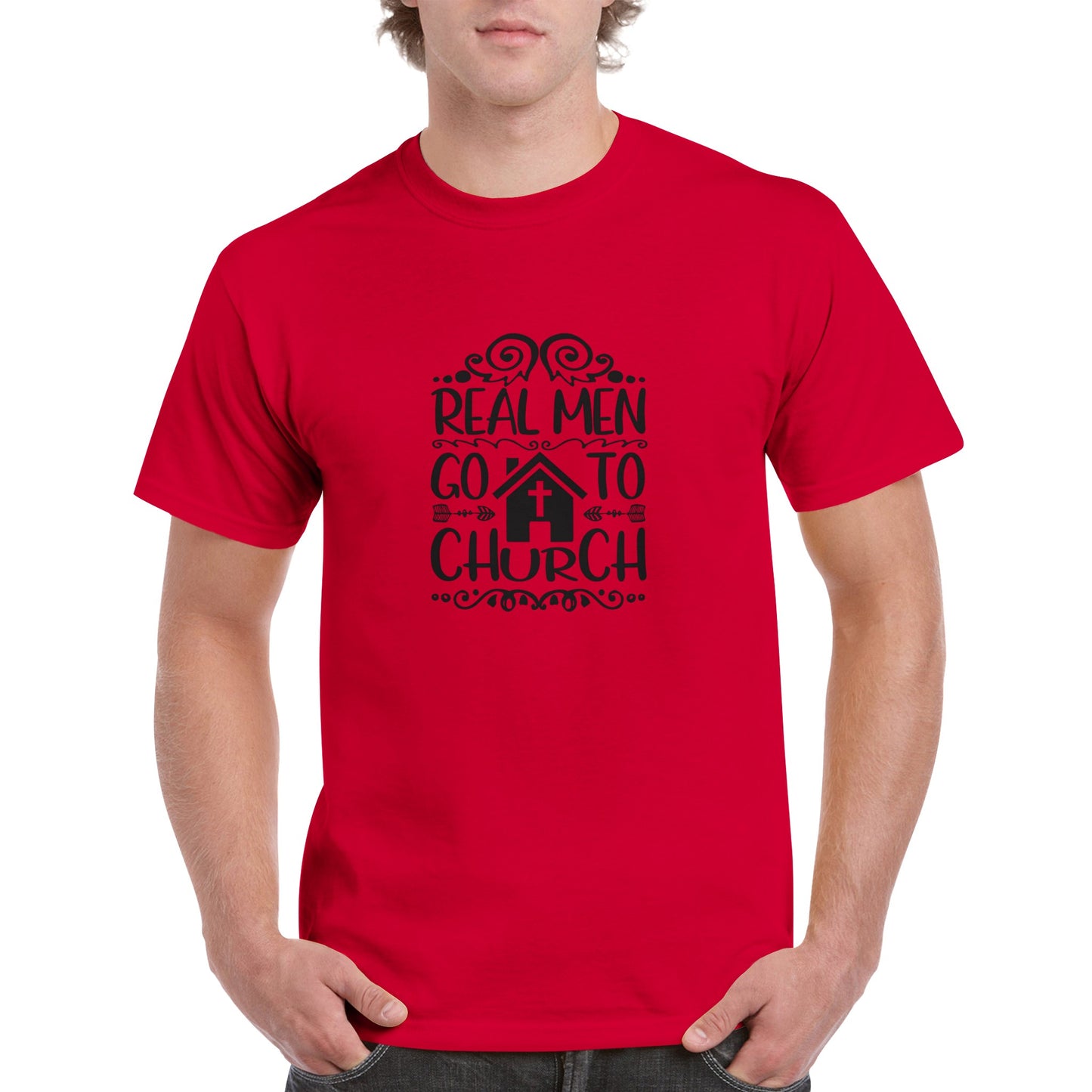 Real Men Go To Church - Heavyweight Unisex Crewneck T-shirt