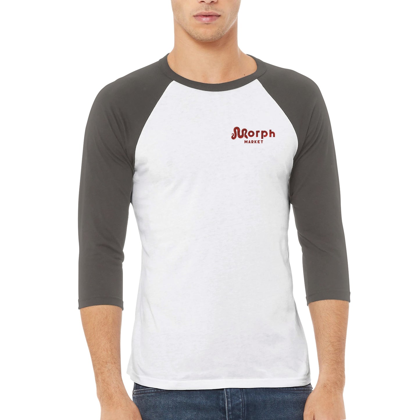 Morph Market (Red Circles) - Unisex 3/4 sleeve Raglan T-shirt