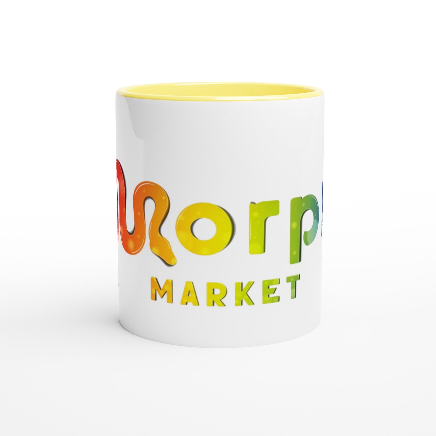 Morph Market (Rainbow Circles) - White 11oz Ceramic Mug with Color Inside