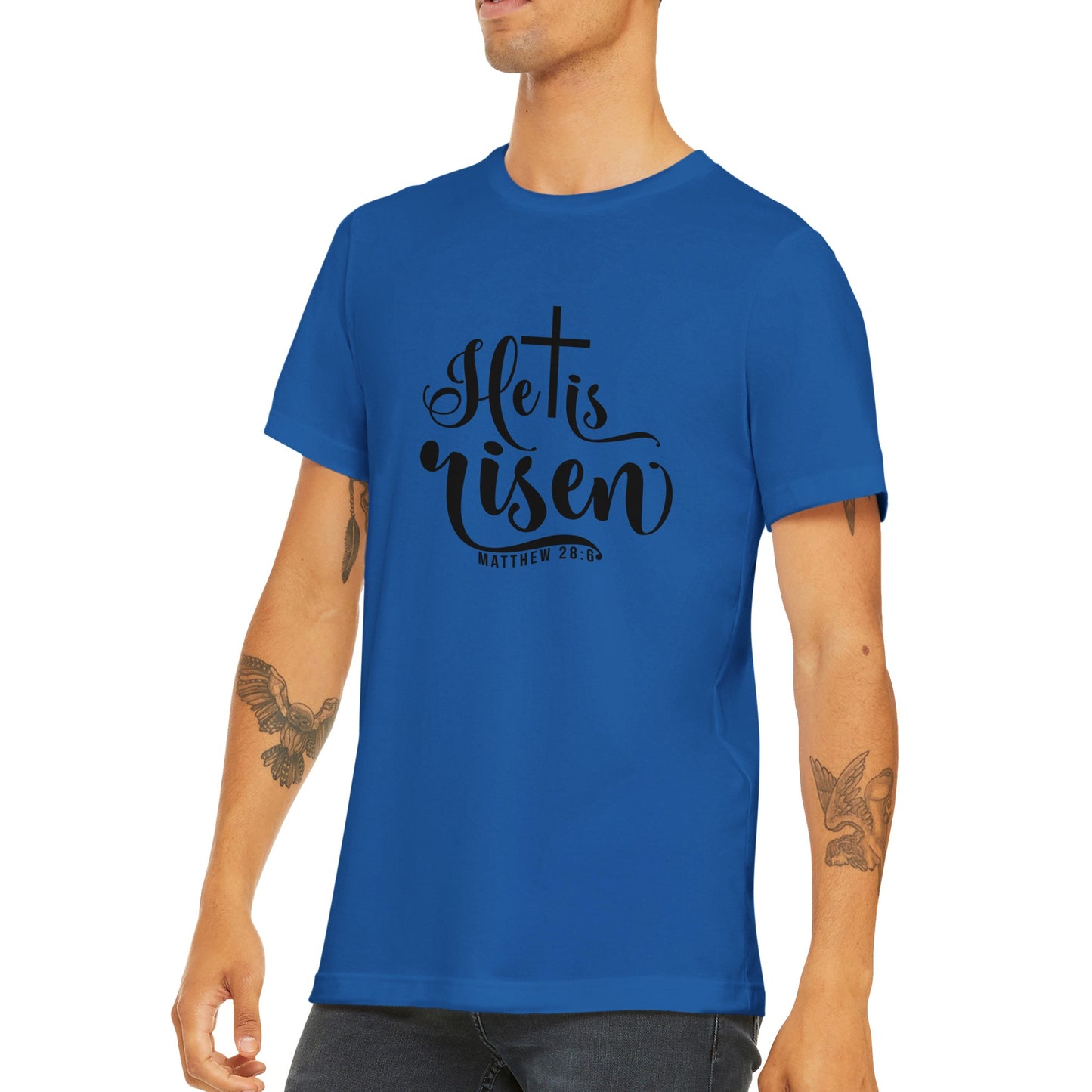 He is Risen (Matthew 20:6) - Premium Unisex Crewneck T-shirt