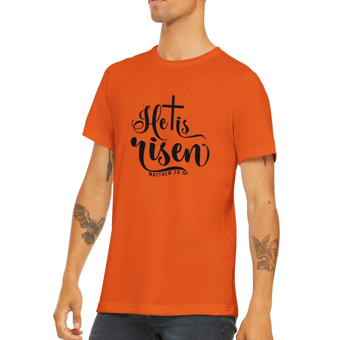 He is Risen (Matthew 20:6) - Premium Unisex Crewneck T-shirt