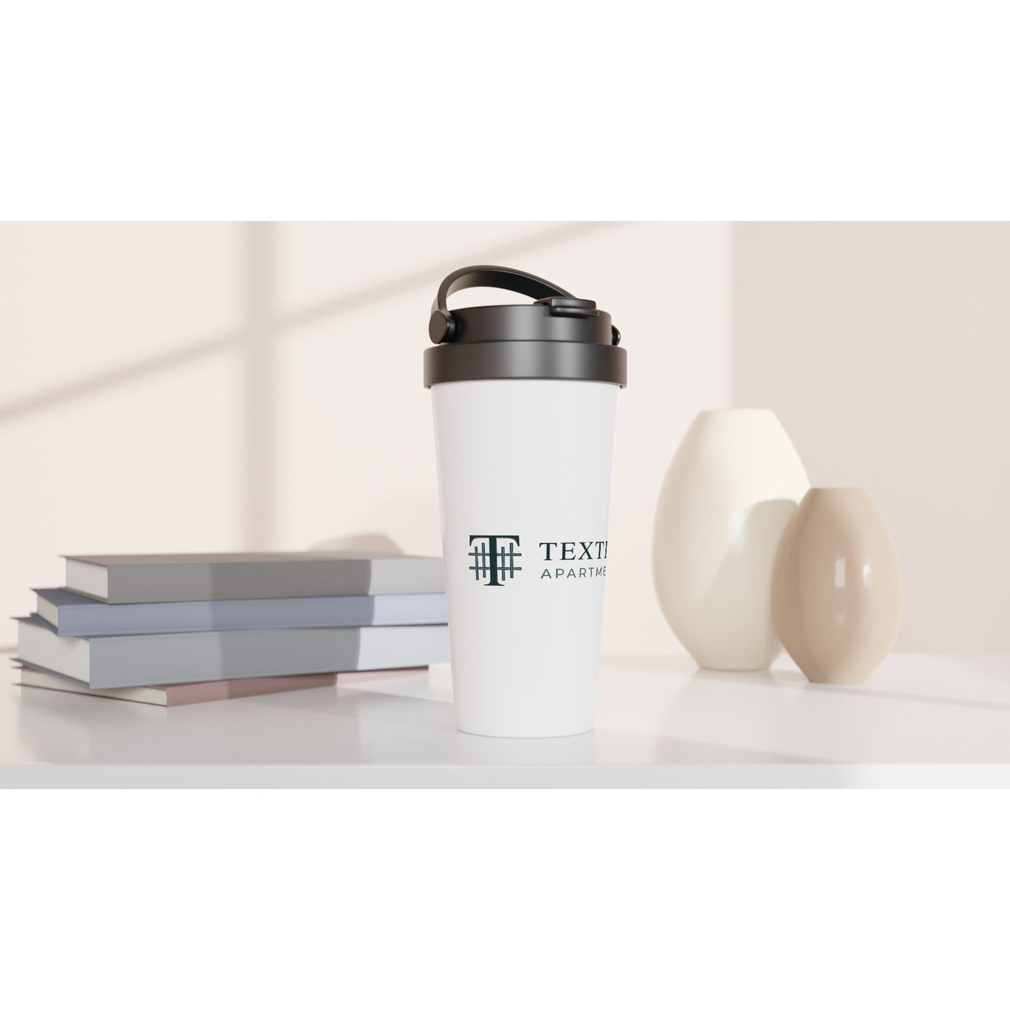 Textile Apartments - White 15oz Stainless Steel Travel Mug