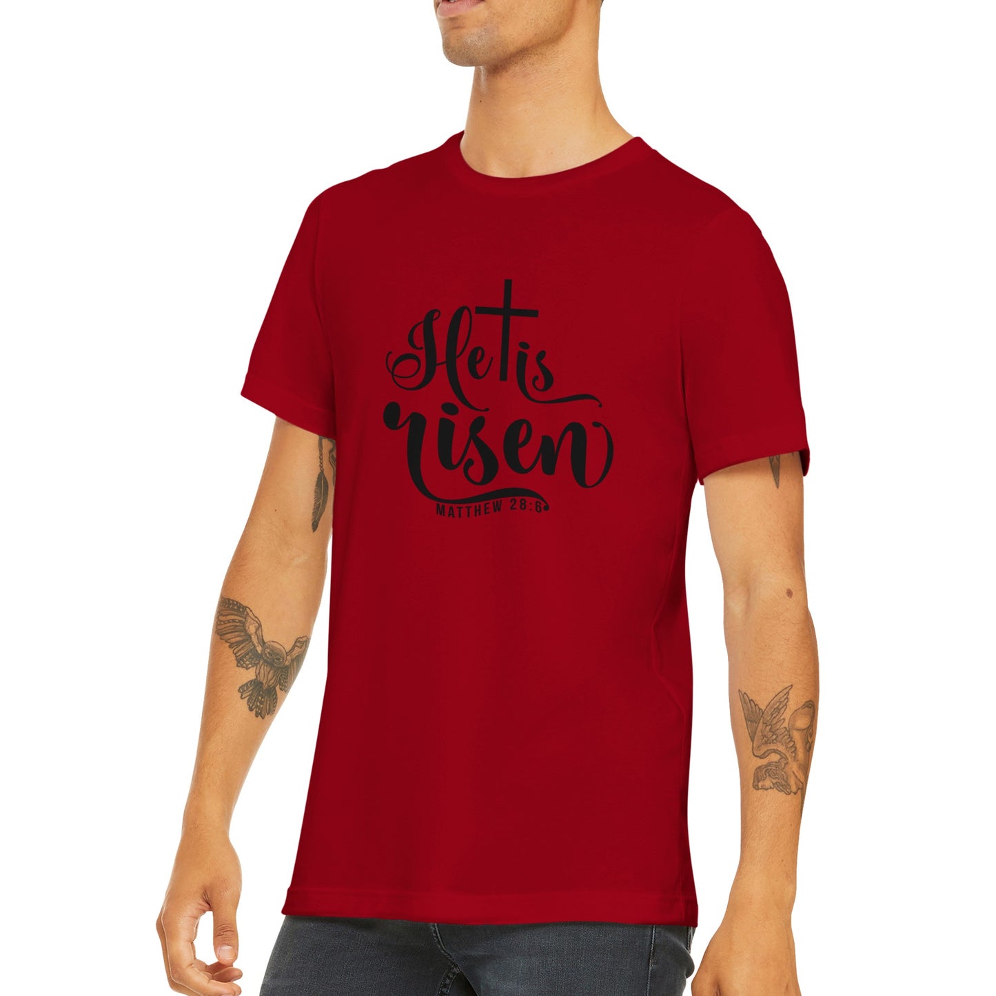 He is Risen (Matthew 20:6) - Premium Unisex Crewneck T-shirt