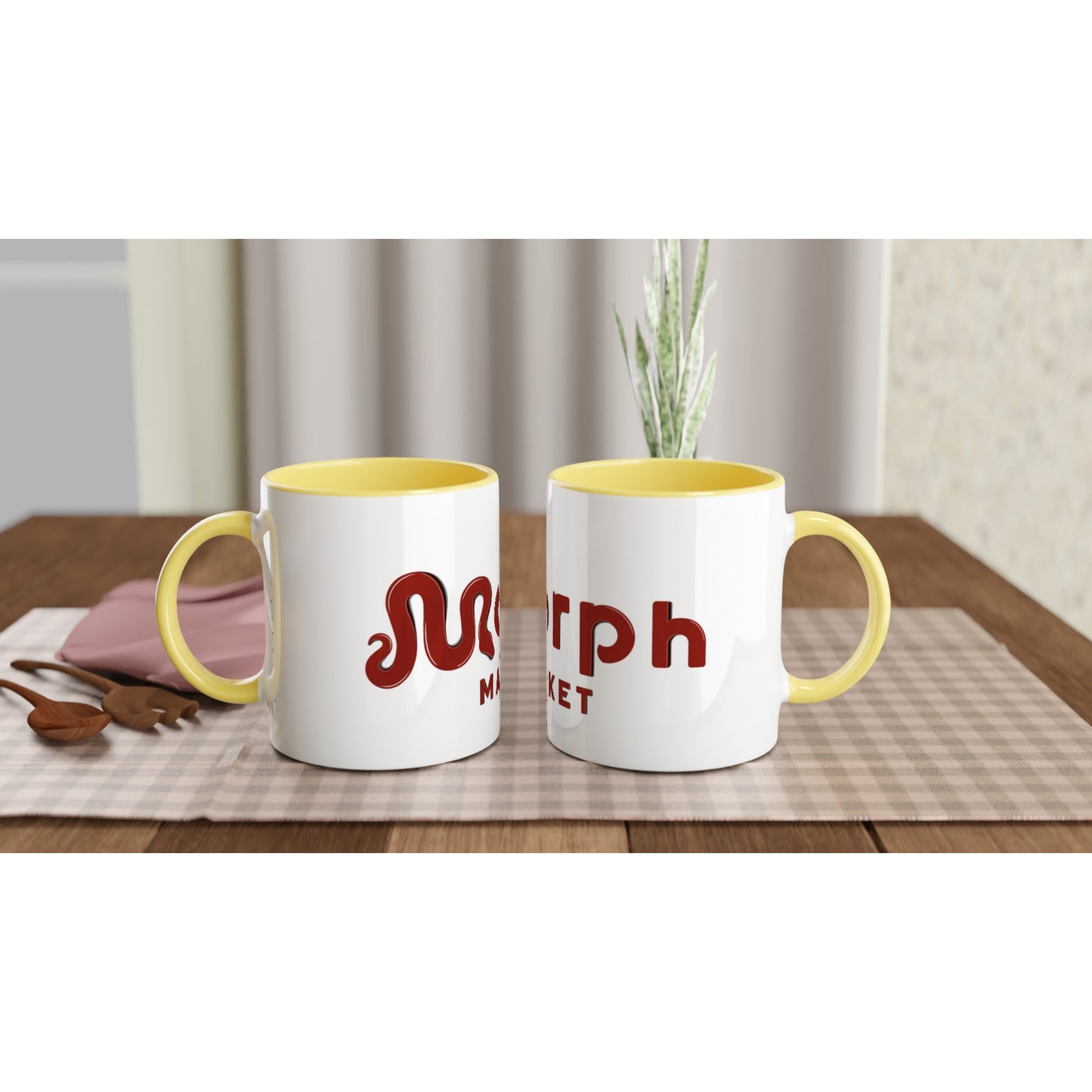 Morph Market (Red) - White 11oz Ceramic Mug with Color Inside