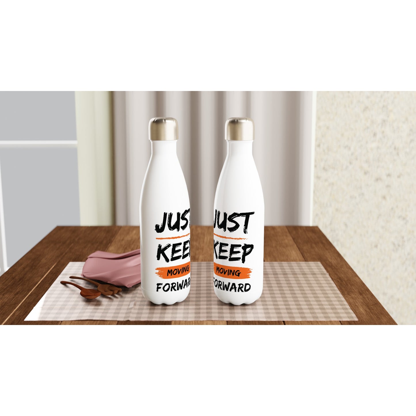 Just Keep Moving Forward - White 17oz Stainless Steel Water Bottle