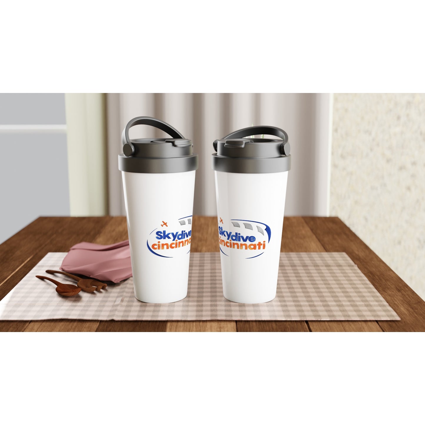 Skydive Cincinnati - White 15oz Stainless Steel Travel Mug