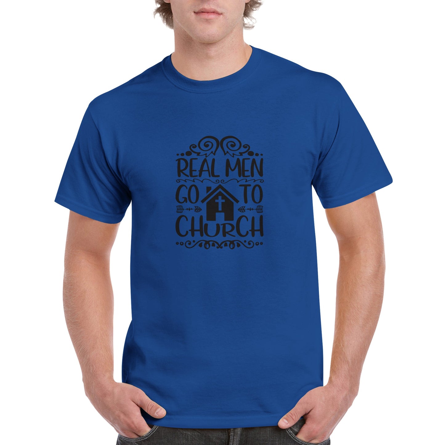 Real Men Go To Church - Heavyweight Unisex Crewneck T-shirt