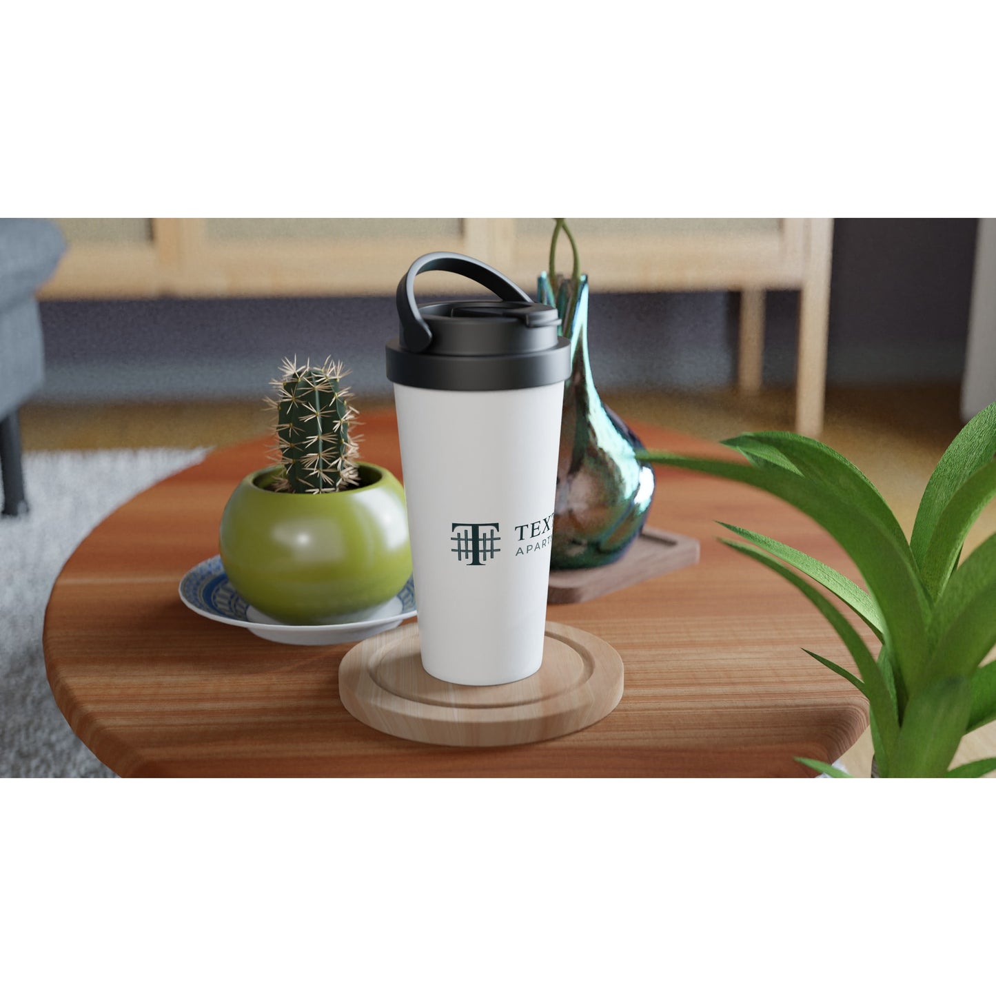 Textile Apartments - White 15oz Stainless Steel Travel Mug