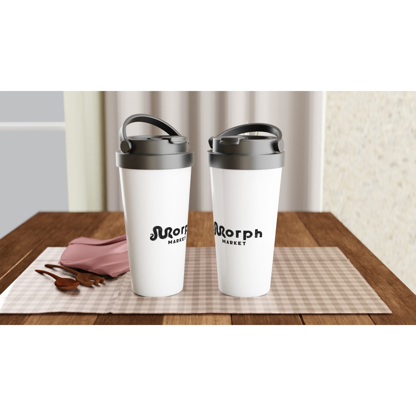 Morph Market (Dark Circles) - White 15oz Stainless Steel Travel Mug