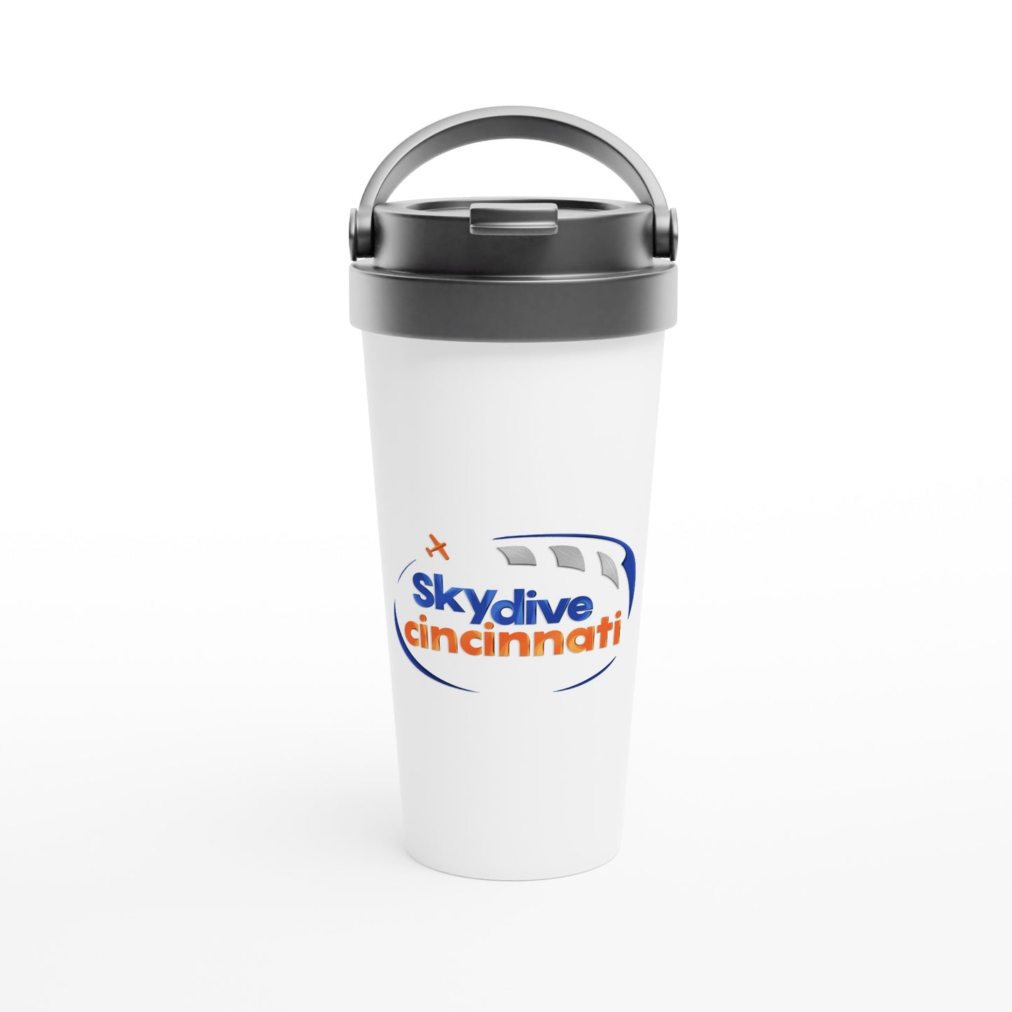 Skydive Cincinnati - White 15oz Stainless Steel Travel Mug