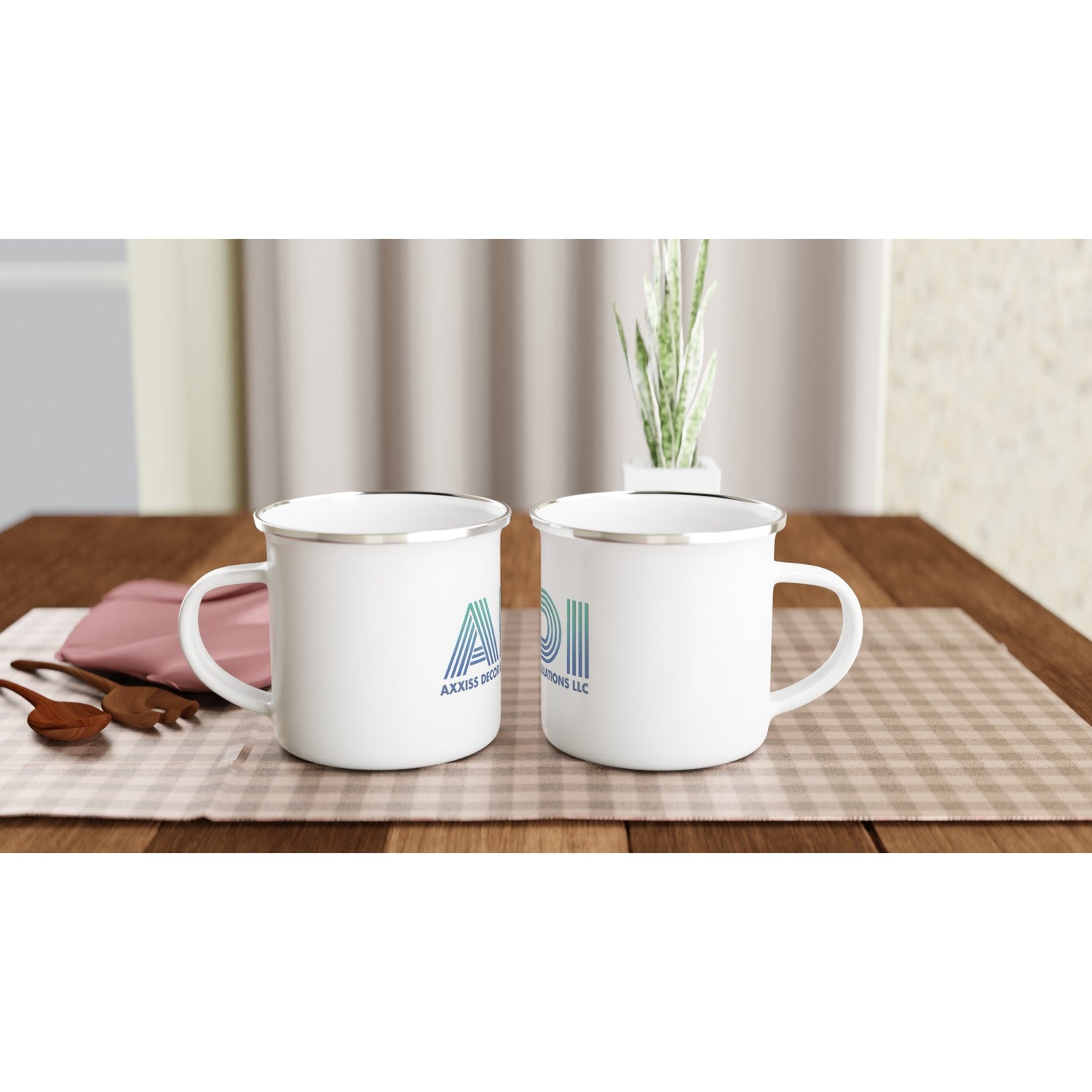 ADI - Axxis Decor Installations, LLC - White 12oz Enamel Mug - D.T III | Design & Photography