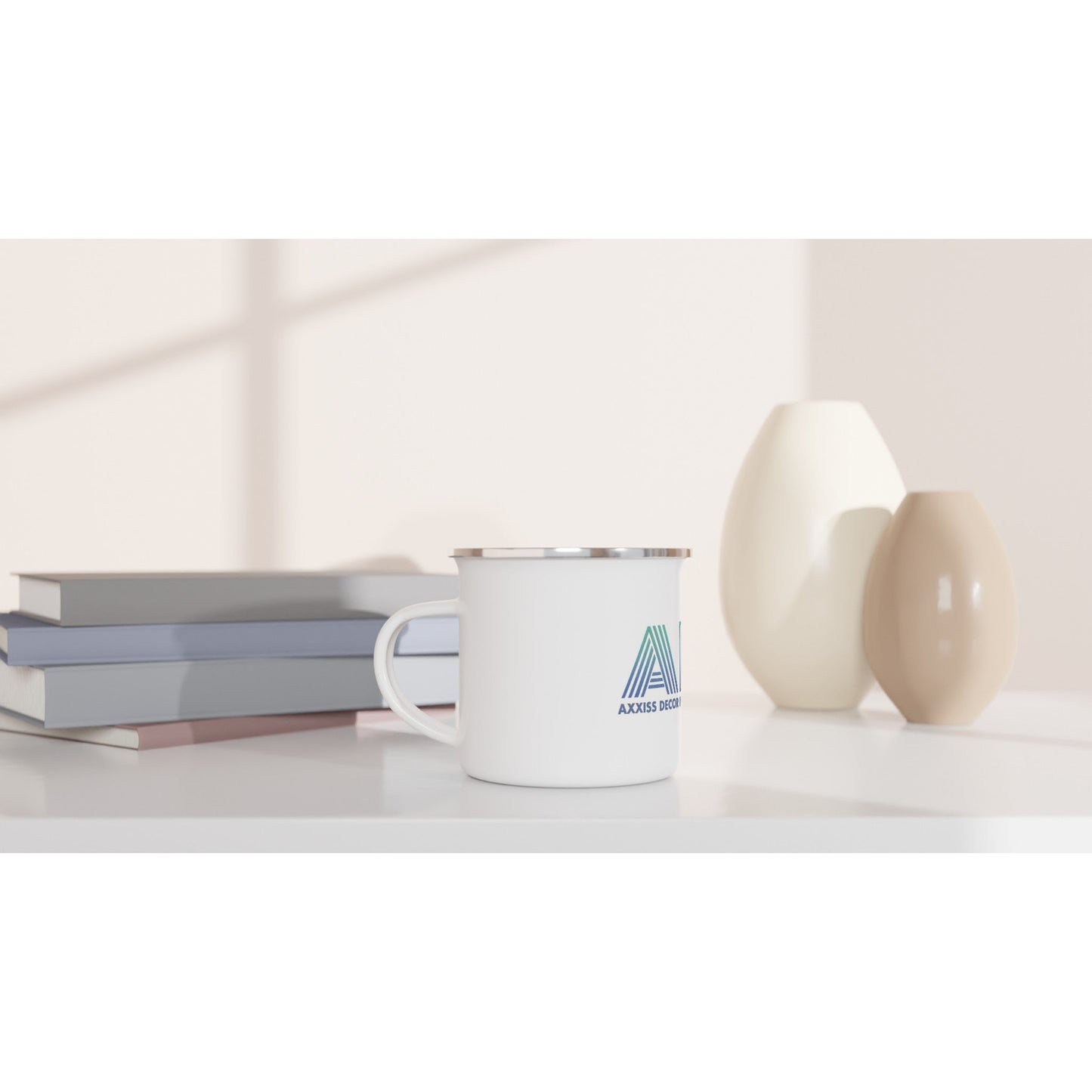 ADI - Axxis Decor Installations, LLC - White 12oz Enamel Mug - D.T III | Design & Photography