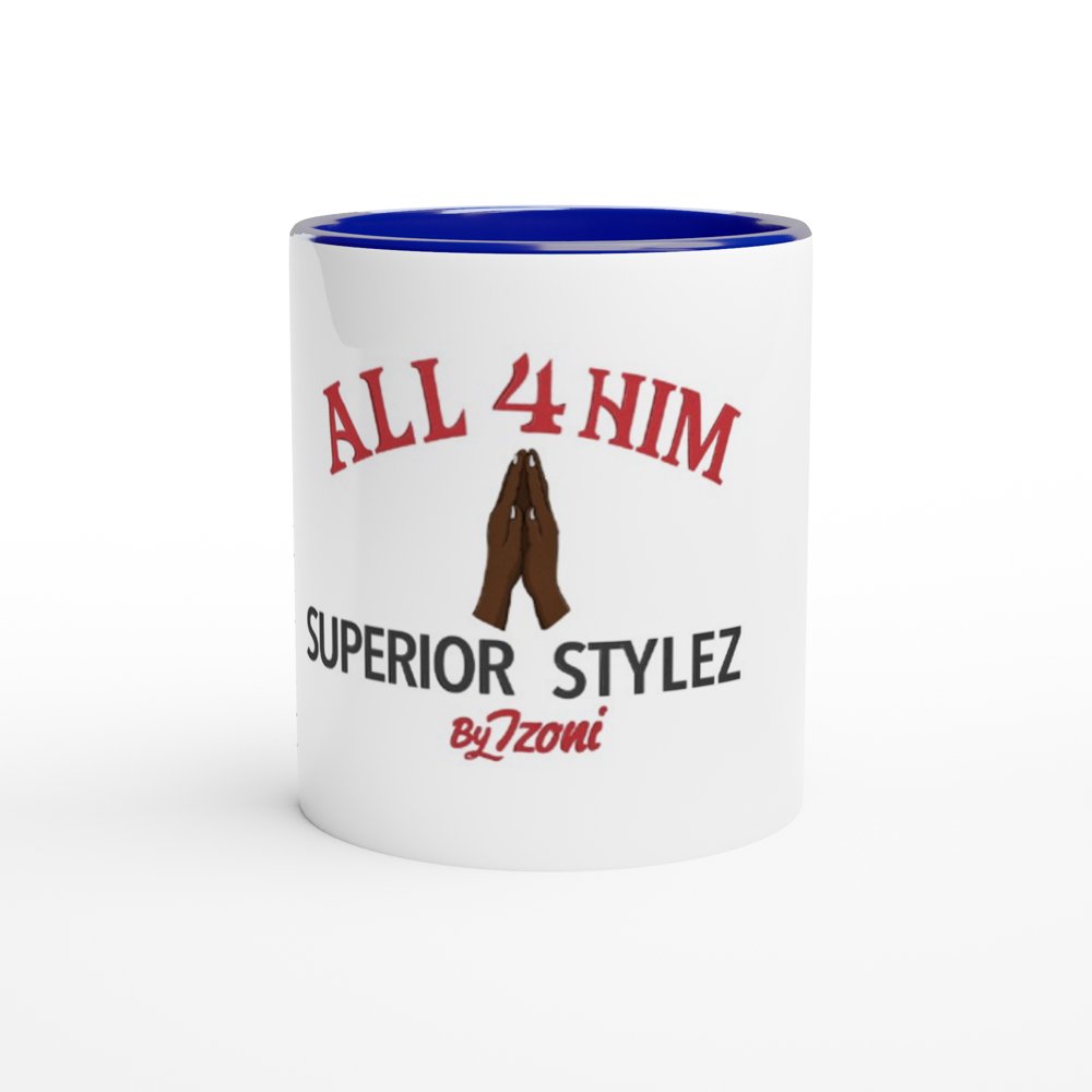 All 4 Him - White 11oz Ceramic Mug with Color Inside (Dark) - D.T III | Design & Photography