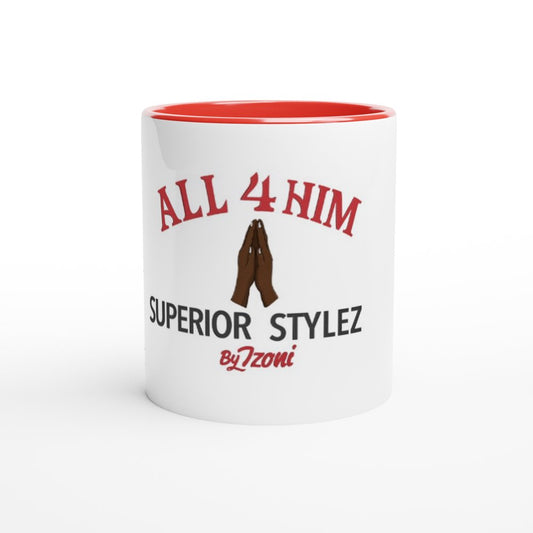 All 4 Him - White 11oz Ceramic Mug with Color Inside (Dark) - D.T III | Design & Photography