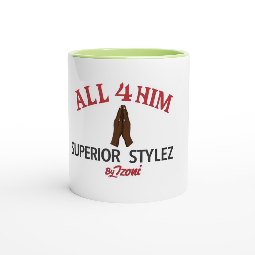 All 4 Him - White 11oz Ceramic Mug with Color Inside (Dark) - D.T III | Design & Photography