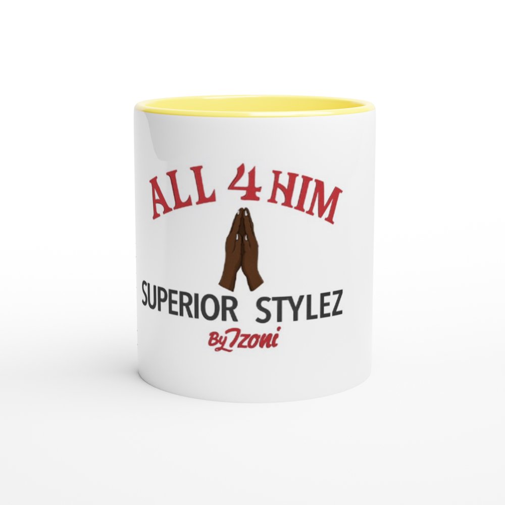 All 4 Him - White 11oz Ceramic Mug with Color Inside (Dark) - D.T III | Design & Photography