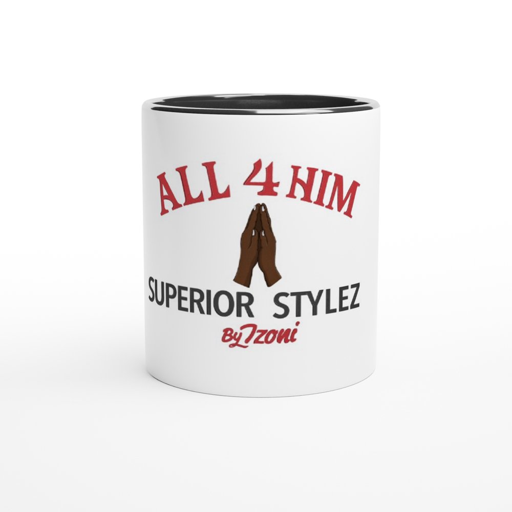 All 4 Him - White 11oz Ceramic Mug with Color Inside (Dark) - D.T III | Design & Photography