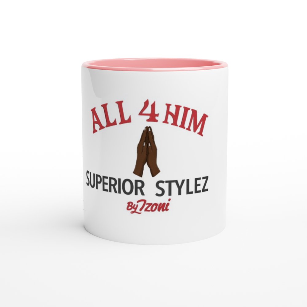 All 4 Him - White 11oz Ceramic Mug with Color Inside (Dark) - D.T III | Design & Photography