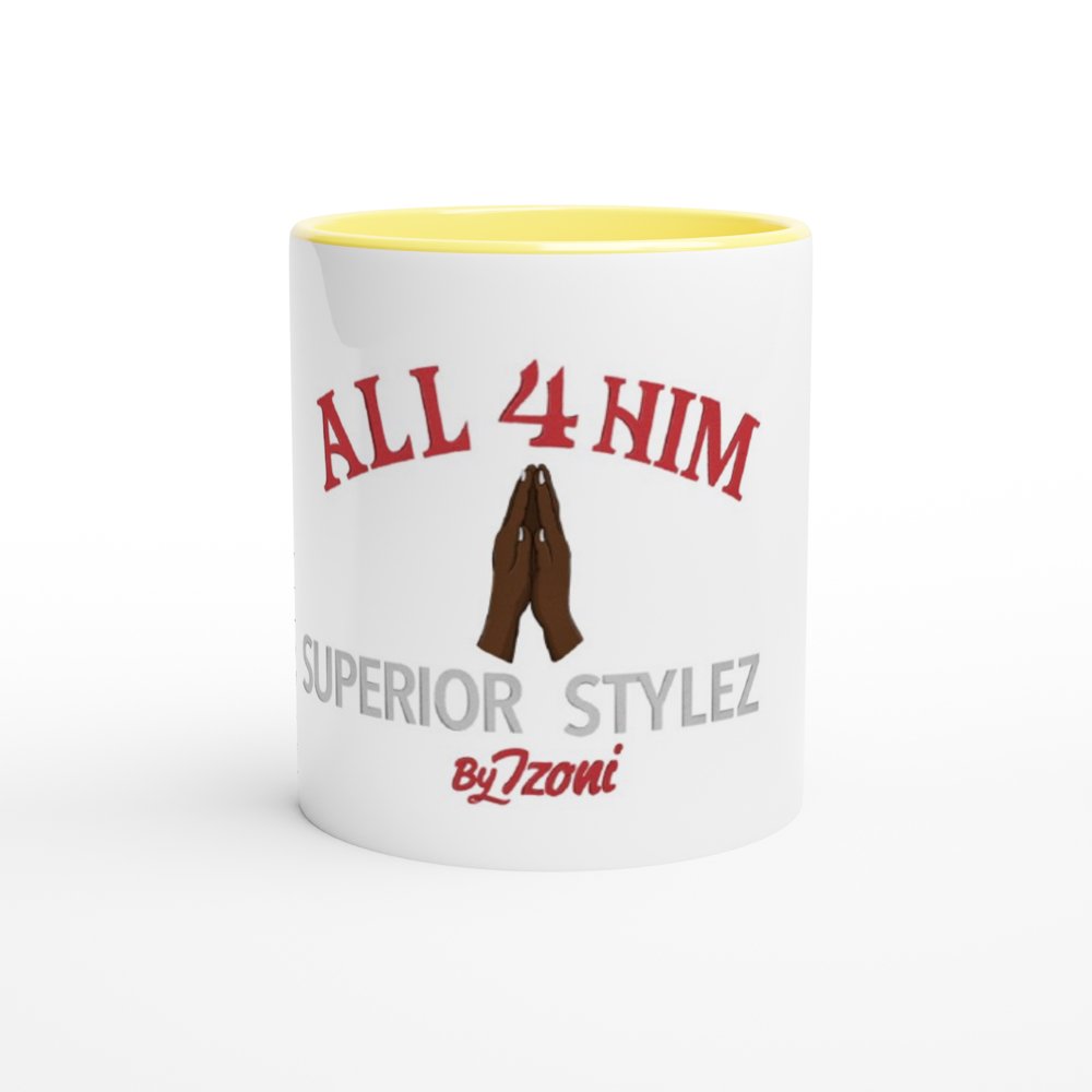 All 4 Him - White 11oz Ceramic Mug with Color Inside (Light) - D.T III | Design & Photography