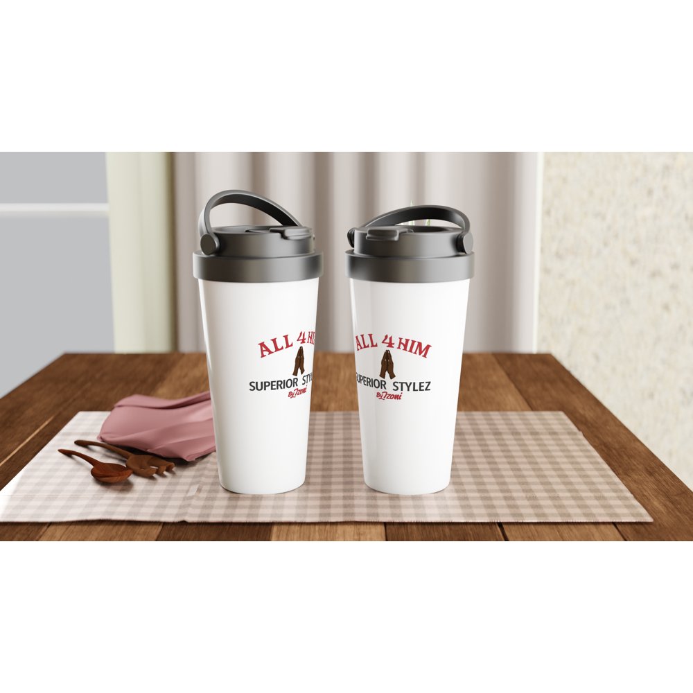 All 4 Him - White 15oz Stainless Steel Travel Mug (Dark) - D.T III | Design & Photography