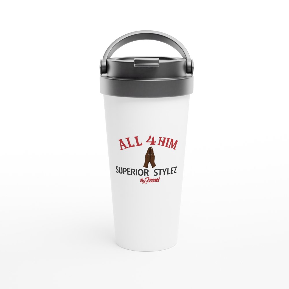 All 4 Him - White 15oz Stainless Steel Travel Mug (Dark) - D.T III | Design & Photography