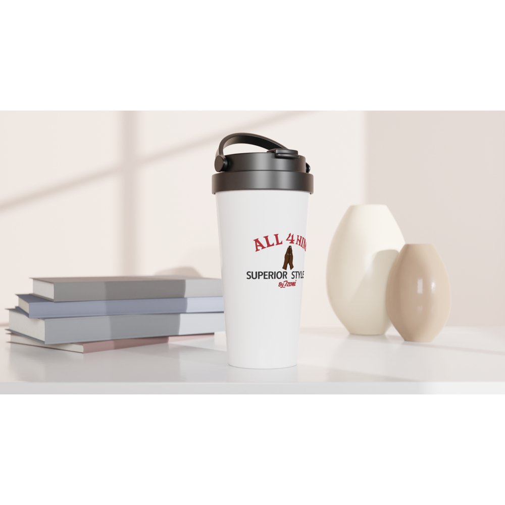 All 4 Him - White 15oz Stainless Steel Travel Mug (Dark) - D.T III | Design & Photography