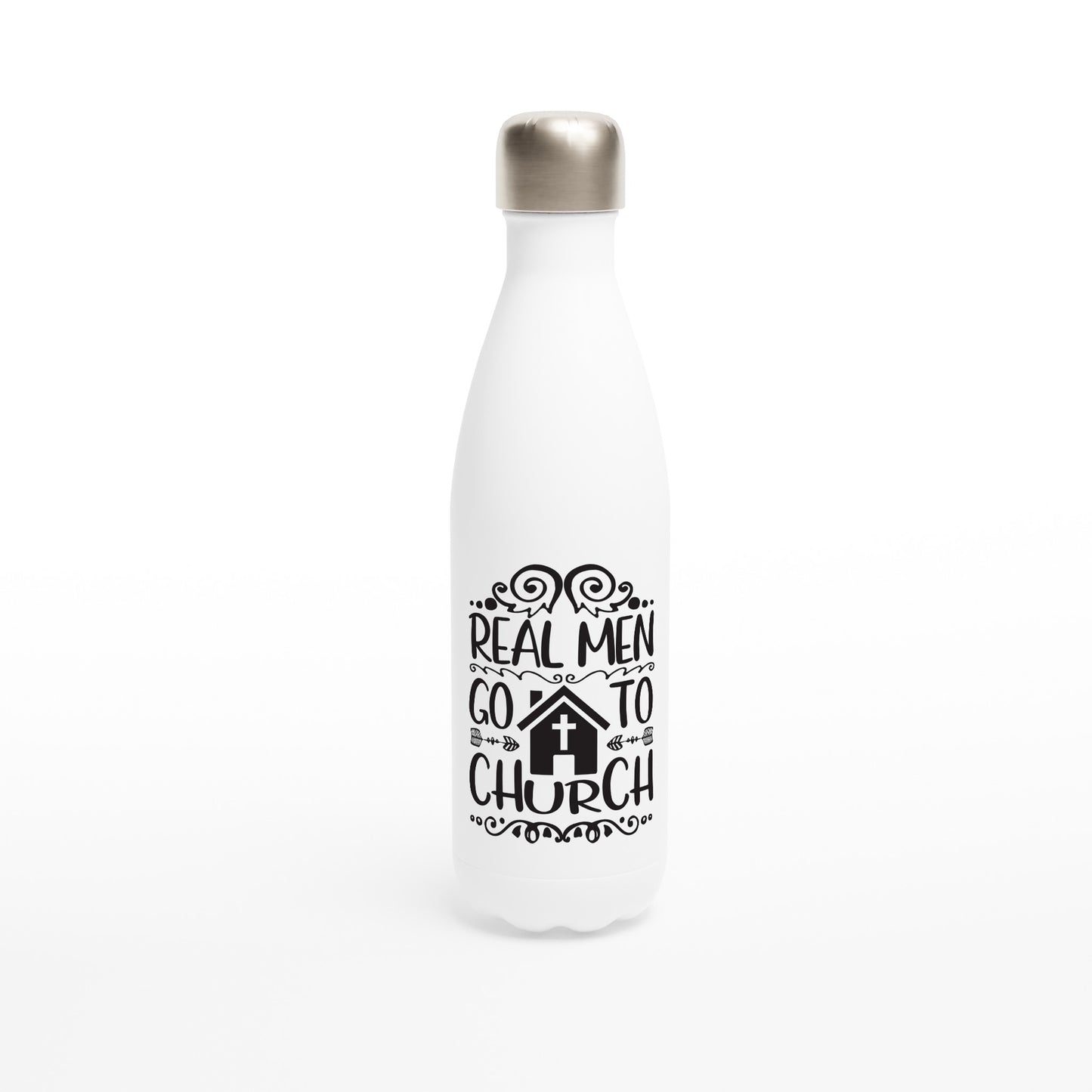 Real Men Go To Church - White 17oz Stainless Steel Water Bottle