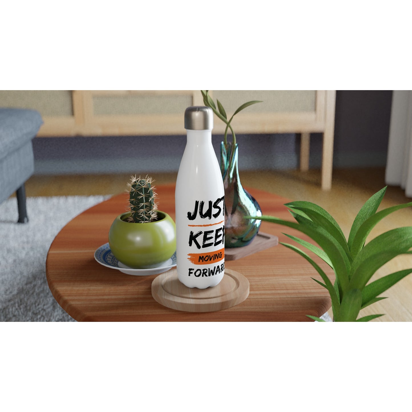 Just Keep Moving Forward - White 17oz Stainless Steel Water Bottle