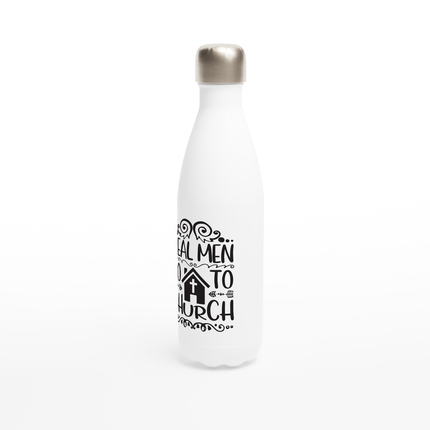 Real Men Go To Church - White 17oz Stainless Steel Water Bottle