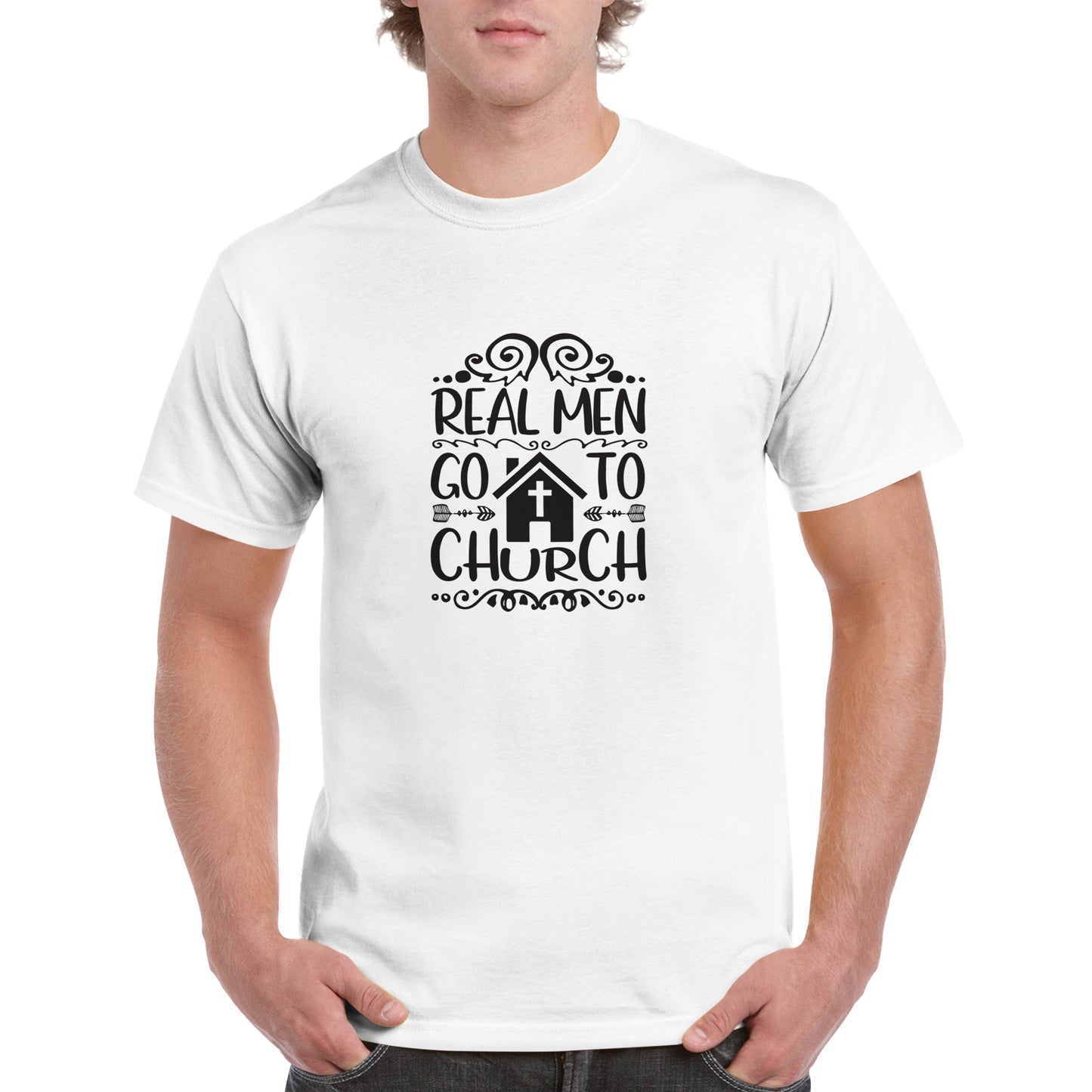 Real Men Go To Church - Heavyweight Unisex Crewneck T-shirt