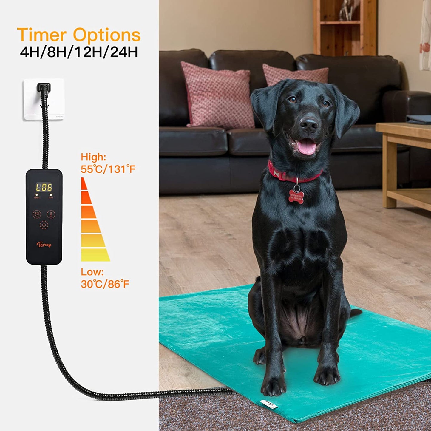 Pet Heating Pad, Temperature Adjustable Dog Cat Heating Pad with Timer, Waterproof Pet Heating Pad