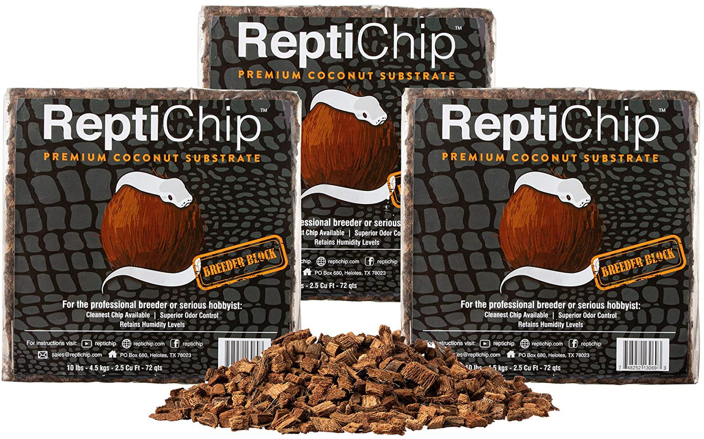 ReptiChip Compressed Coconut Chip Substrate for Reptiles 72 Quart Coco Chips Brick Bedding