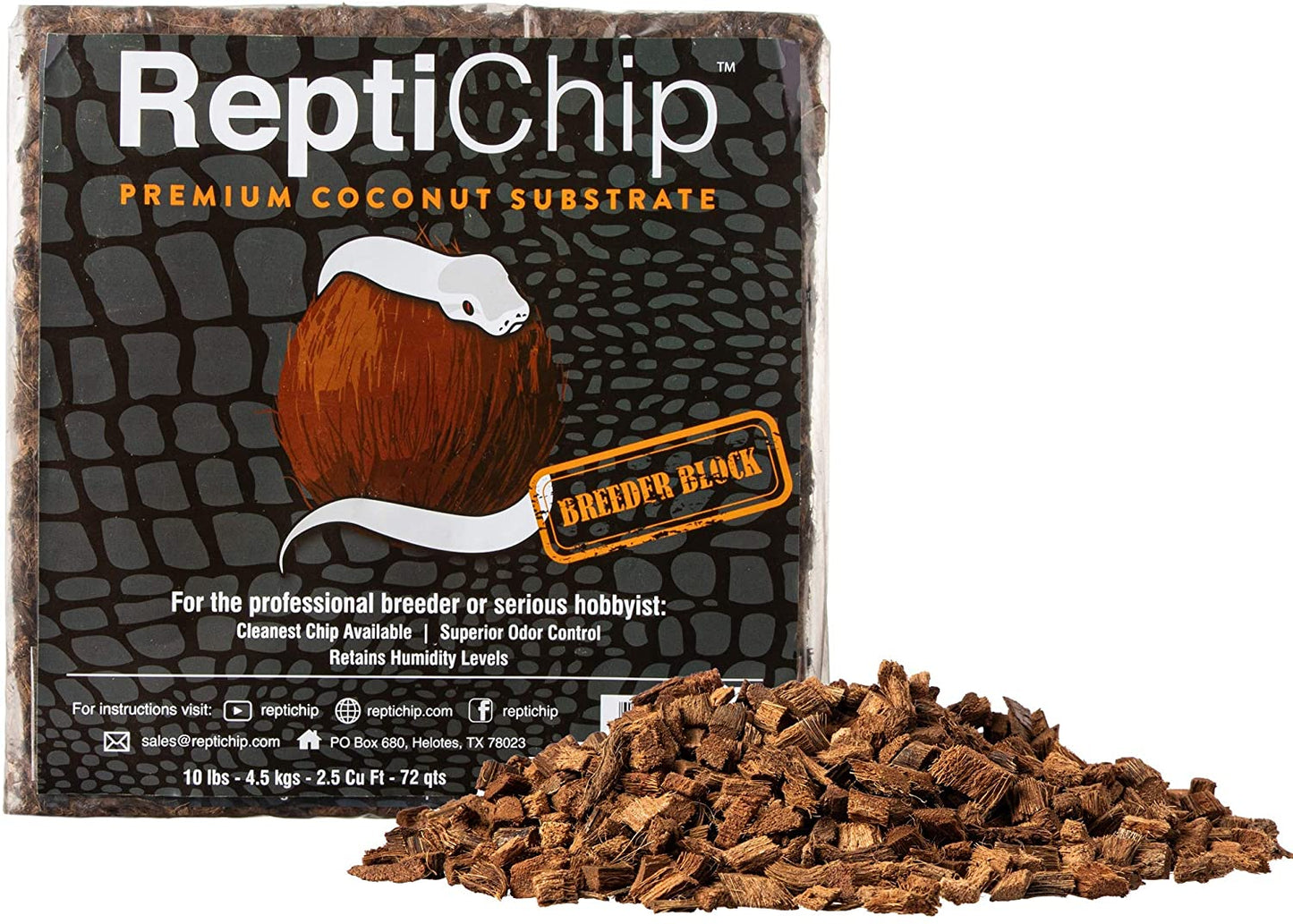 ReptiChip Compressed Coconut Chip Substrate for Reptiles 72 Quart Coco Chips Brick Bedding