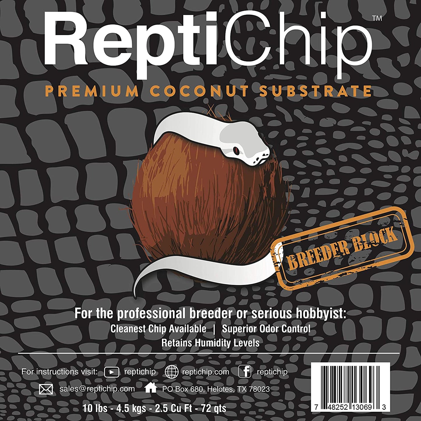 ReptiChip Compressed Coconut Chip Substrate for Reptiles 72 Quart Coco Chips Brick Bedding