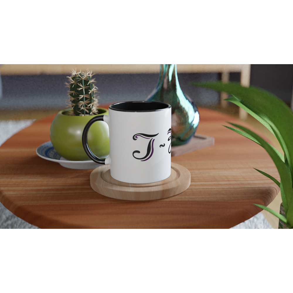 T-Zoni - White 11oz Ceramic Mug with Color Inside (Black + Purple)