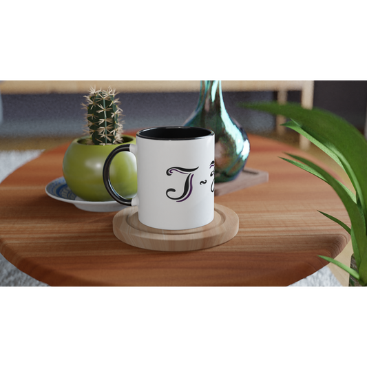 T-Zoni - White 11oz Ceramic Mug with Color Inside (Black + Purple)