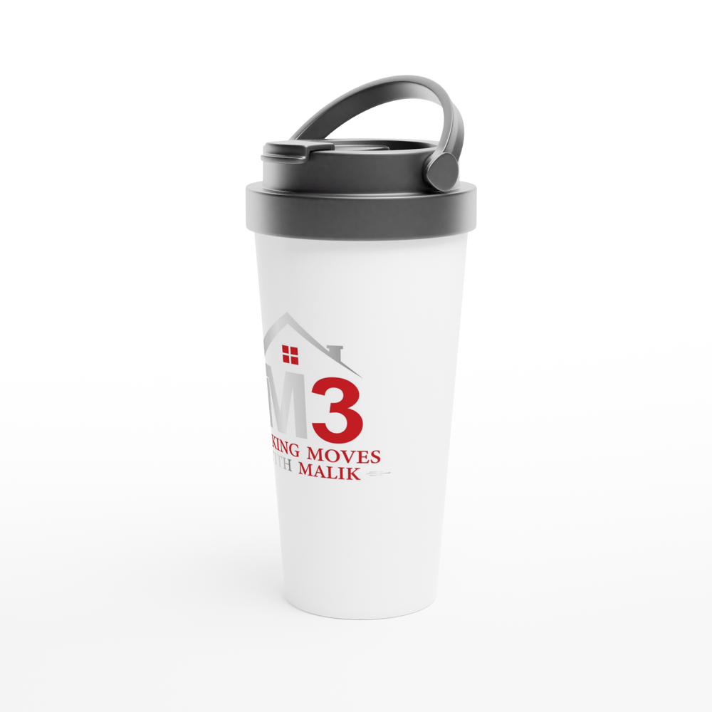 M3 Making Moves With Malik - White 15oz Stainless Steel Travel Mug