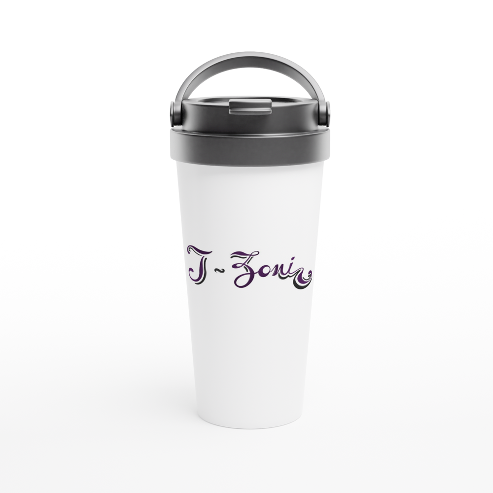 T-Zoni - White 15oz Stainless Steel Travel Mug (Purple +Black)