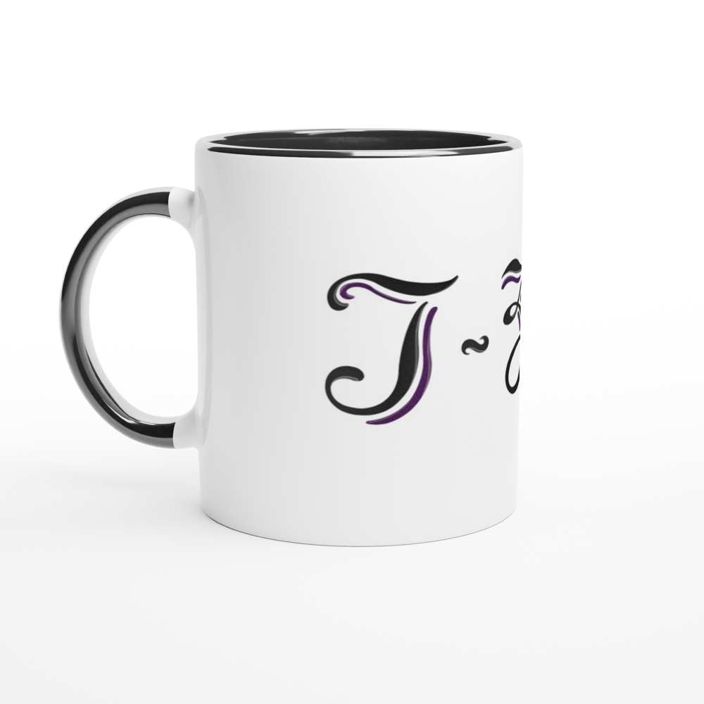 T-Zoni - White 11oz Ceramic Mug with Color Inside (Black + Purple)