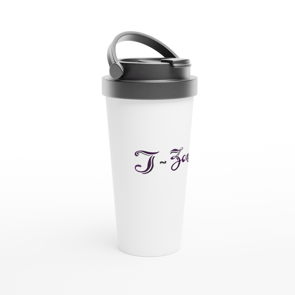 T-Zoni - White 15oz Stainless Steel Travel Mug (Purple +Black)