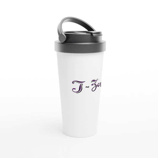 T-Zoni - White 15oz Stainless Steel Travel Mug (Purple +Black)