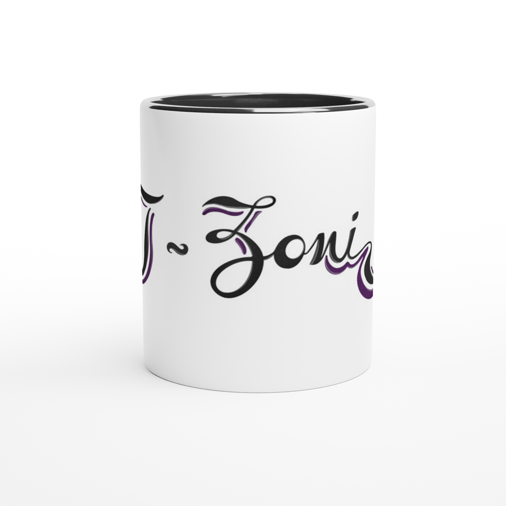 T-Zoni - White 11oz Ceramic Mug with Color Inside (Black + Purple)