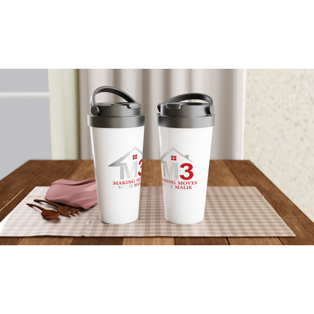 M3 Making Moves With Malik - White 15oz Stainless Steel Travel Mug