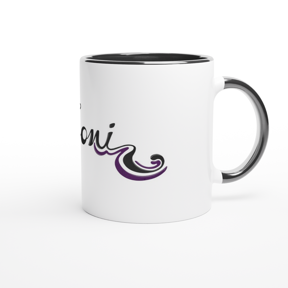 T-Zoni - White 11oz Ceramic Mug with Color Inside (Black + Purple)