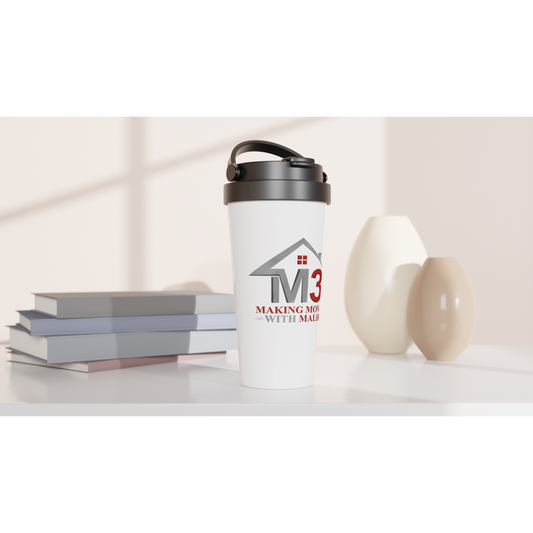 Making Moves with Malik (Custom Ink) - White 15oz Stainless Steel Travel Mug