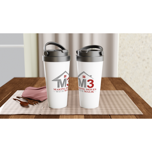 Making Moves with Malik (Custom Ink) - White 15oz Stainless Steel Travel Mug