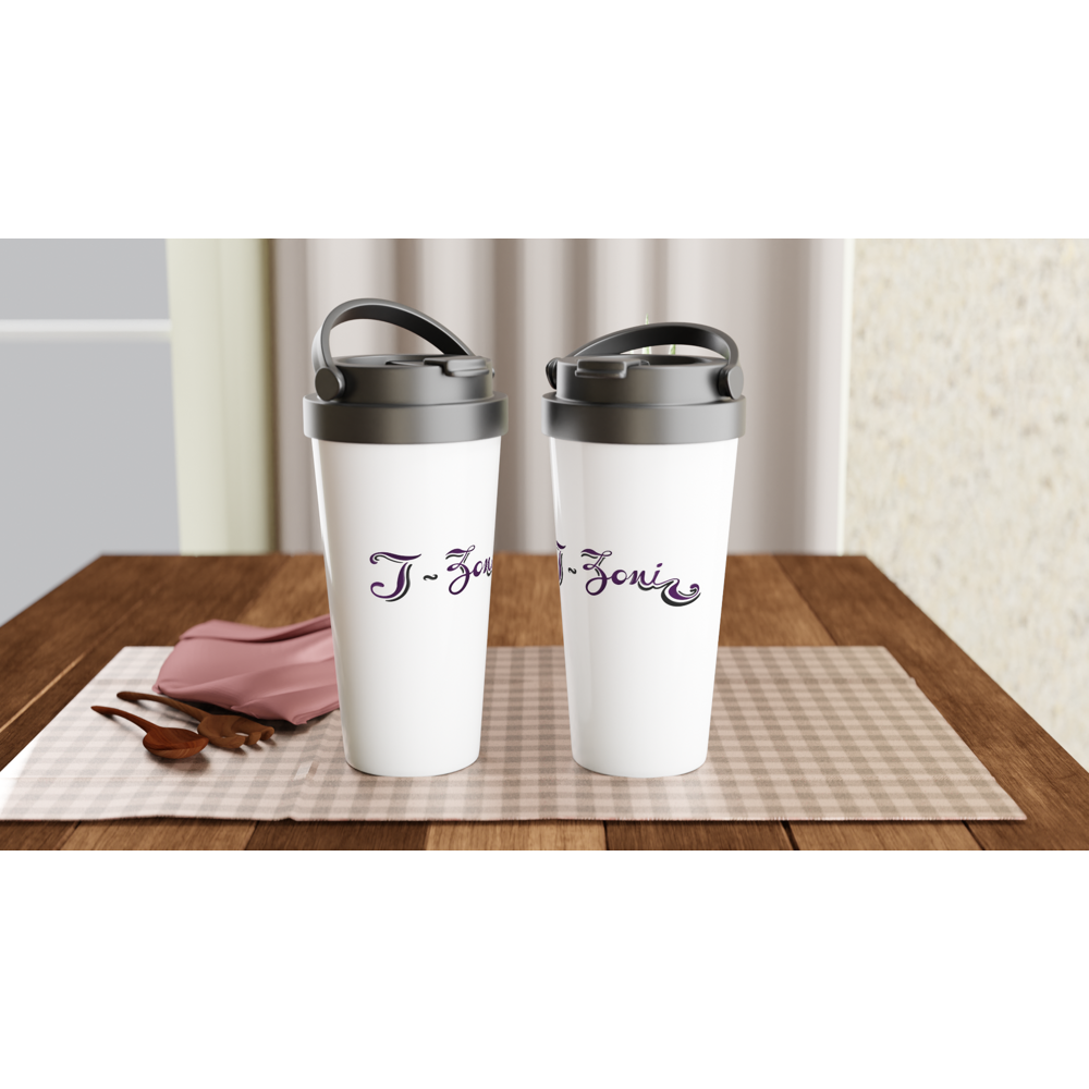 T-Zoni - White 15oz Stainless Steel Travel Mug (Purple +Black)