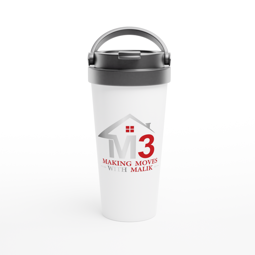 M3 Making Moves With Malik - White 15oz Stainless Steel Travel Mug